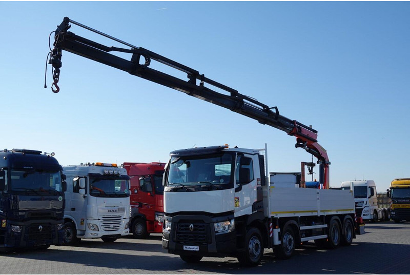Renault C 430 / 8x4 / SKRZYNIOWY 7 M + HDS PALFINGER 33002 -wysów: 14,5 - Бордови камион, Камион с кран: снимка 1 Renault C 430 / 8x4 / SKRZYNIOWY 7 M + HDS PALFINGER 33002 -wysów: 14,5 - Бордови камион, Камион с кран: снимка 1