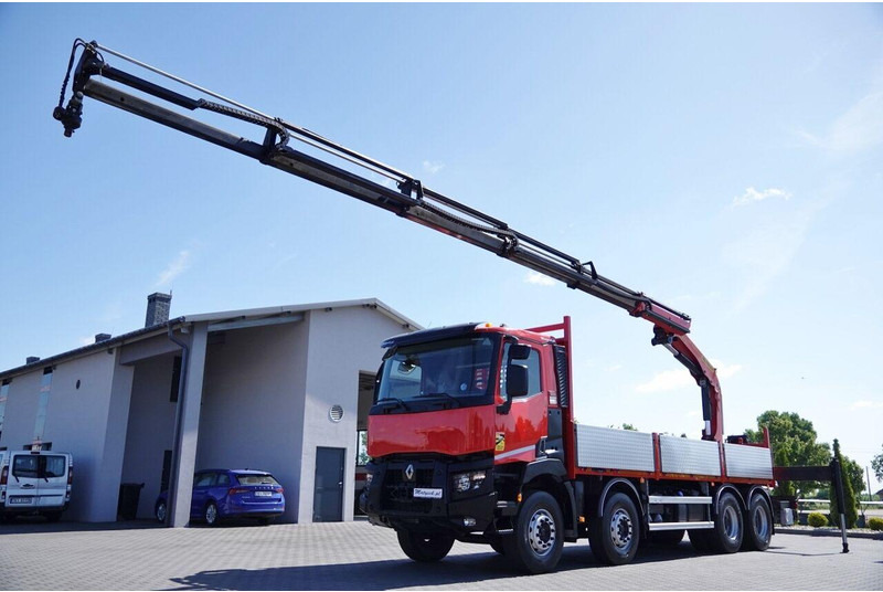 Renault C 430 / 8x4 / SKRZYNIOWY 7 M + HDS PALFINGER PK 2300-EH / WYSÓW - Бордови камион, Камион с кран: снимка 1 Renault C 430 / 8x4 / SKRZYNIOWY 7 M + HDS PALFINGER PK 2300-EH / WYSÓW - Бордови камион, Камион с кран: снимка 1