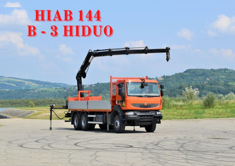 Renault KERAX 410 * HIAB 144 B-3 HIDUO / 6x4 * TOP - Бордови камион, Камион с кран: снимка 1 Renault KERAX 410 * HIAB 144 B-3 HIDUO / 6x4 * TOP - Бордови камион, Камион с кран: снимка 1