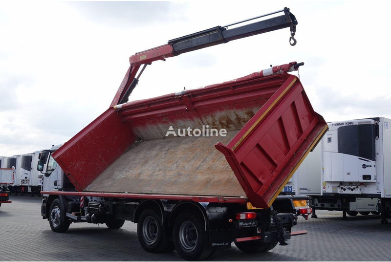 Самосвал камион, Камион с кран Renault LANDER 3 way tipper + crane FASSI 130 6x4: снимка 12