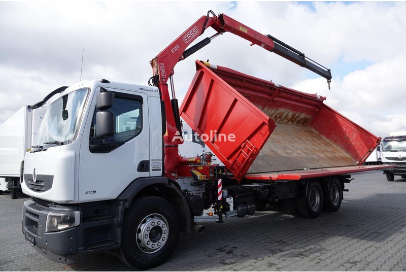 Самосвал камион, Камион с кран Renault LANDER 3 way tipper + crane FASSI 130 6x4: снимка 10