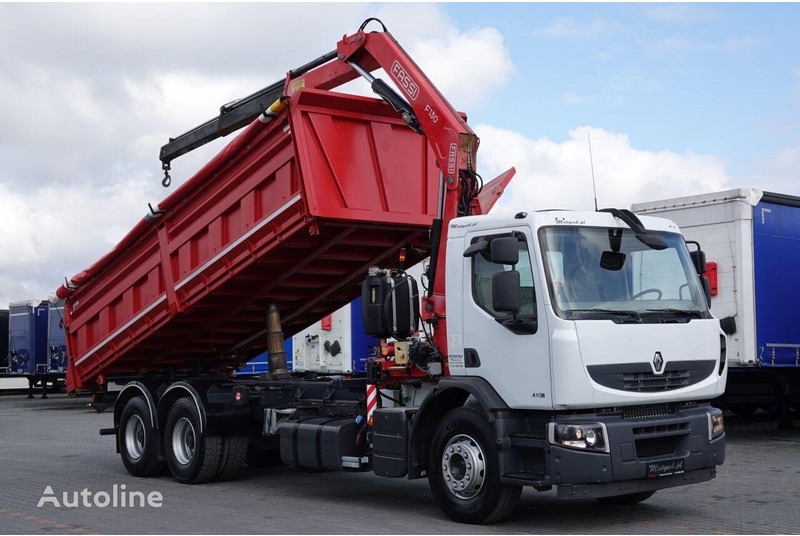 Самосвал камион, Камион с кран Renault LANDER 3 way tipper + crane FASSI 130 6x4: снимка 8