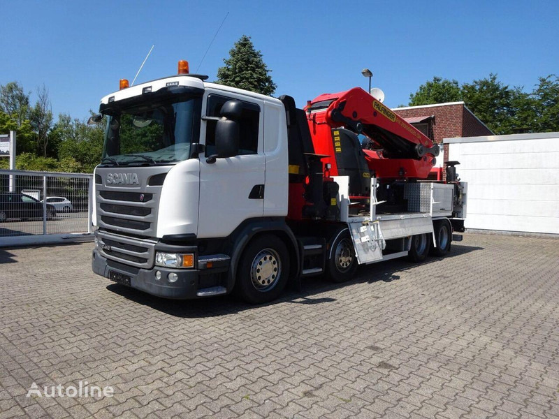 Scania G410 - Flatbed+crane - Бордови камион, Камион с кран: снимка 1 Scania G410 - Flatbed+crane - Бордови камион, Камион с кран: снимка 1