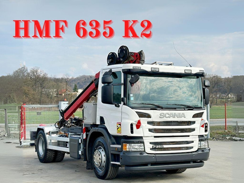 Scania P 250 * HMF 635 K2 + FUNK * TOPZUSTAND - Самосвал камион, Камион с кран: снимка 1 Scania P 250 * HMF 635 K2 + FUNK * TOPZUSTAND - Самосвал камион, Камион с кран: снимка 1