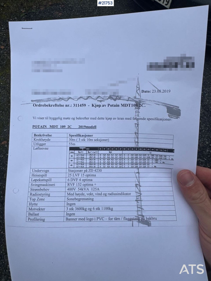 Кулокран Potain MDT 109 2C Tårnkran: снимка 24