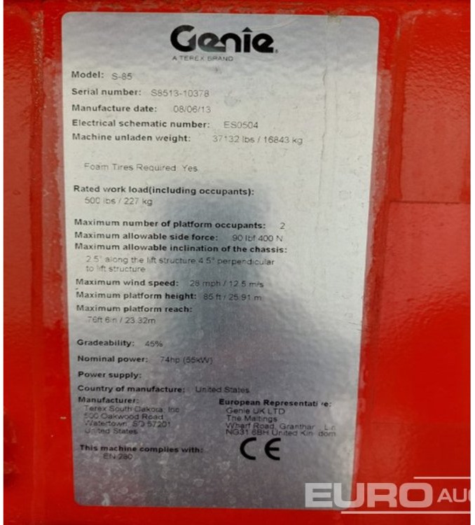 2013 Genie S-85 - Работна площадка: снимка 3 2013 Genie S-85 - Работна площадка: снимка 3