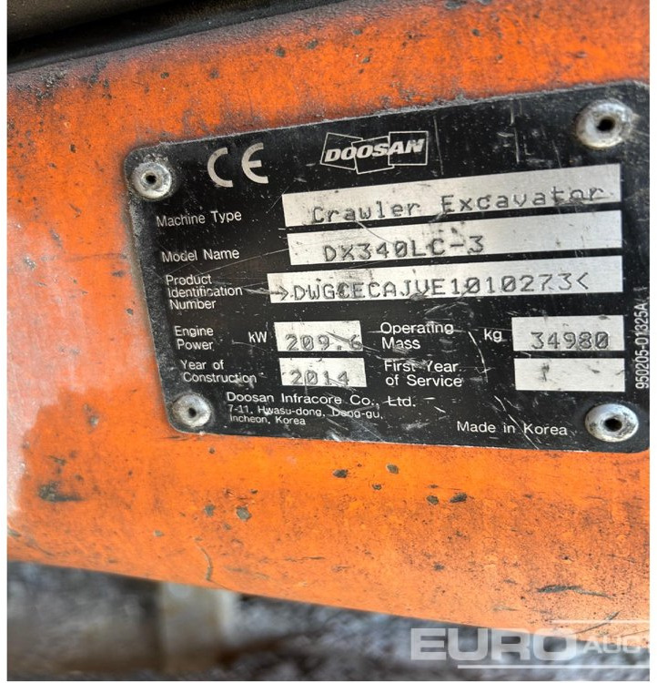 2014 Doosan DX340LC-3 - Верижен багер: снимка 3 2014 Doosan DX340LC-3 - Верижен багер: снимка 3