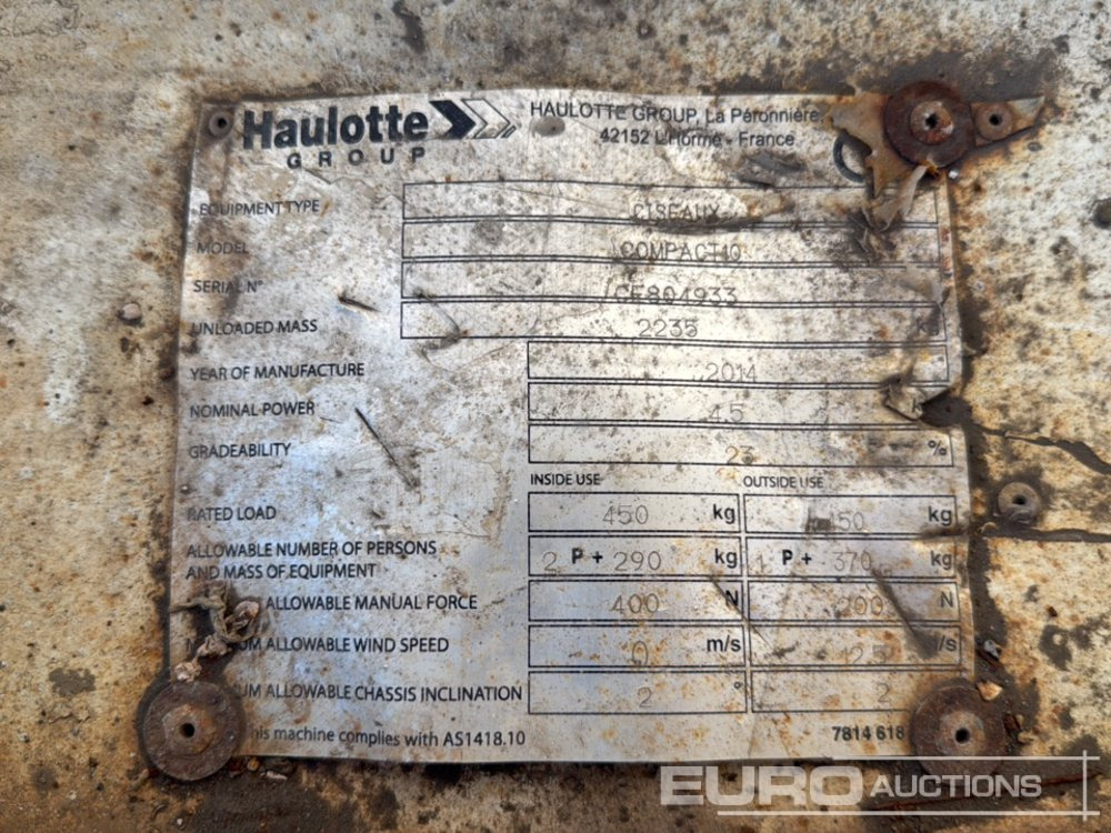 Ножична работна платформа 2014 Haulotte Compact 10: снимка 21