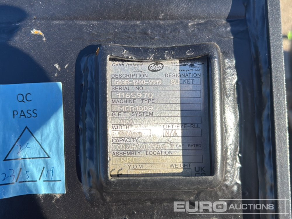 Geith Ditching Bucket G03R-1200-9919 to suit MCR1009 (S/Ns 1165970, 1165957) (2 of) - Кофа: снимка 5 Geith Ditching Bucket G03R-1200-9919 to suit MCR1009 (S/Ns 1165970, 1165957) (2 of) - Кофа: снимка 5