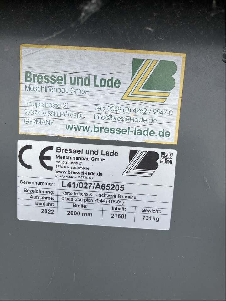 Bressel und Lade Kartoffelkorb XL - Челен товарач за трактор: снимка 2 Bressel und Lade Kartoffelkorb XL - Челен товарач за трактор: снимка 2