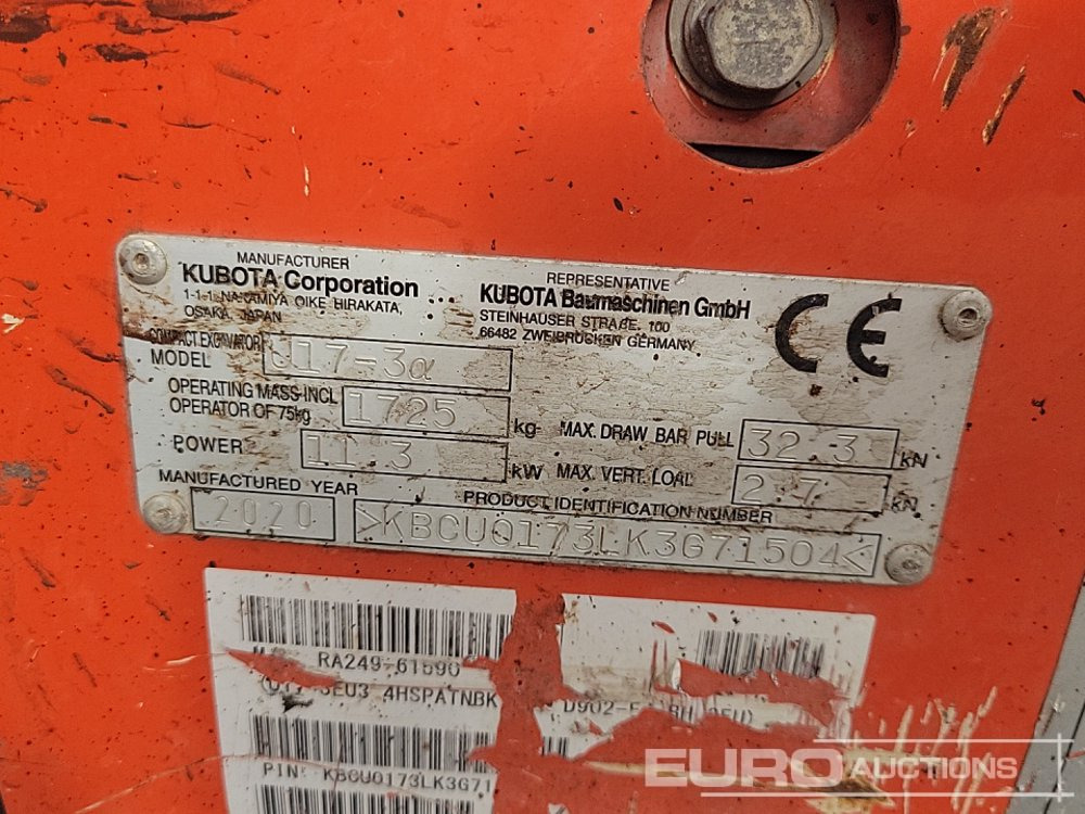 Мини багер 2020 Kubota U17-3A: снимка 38