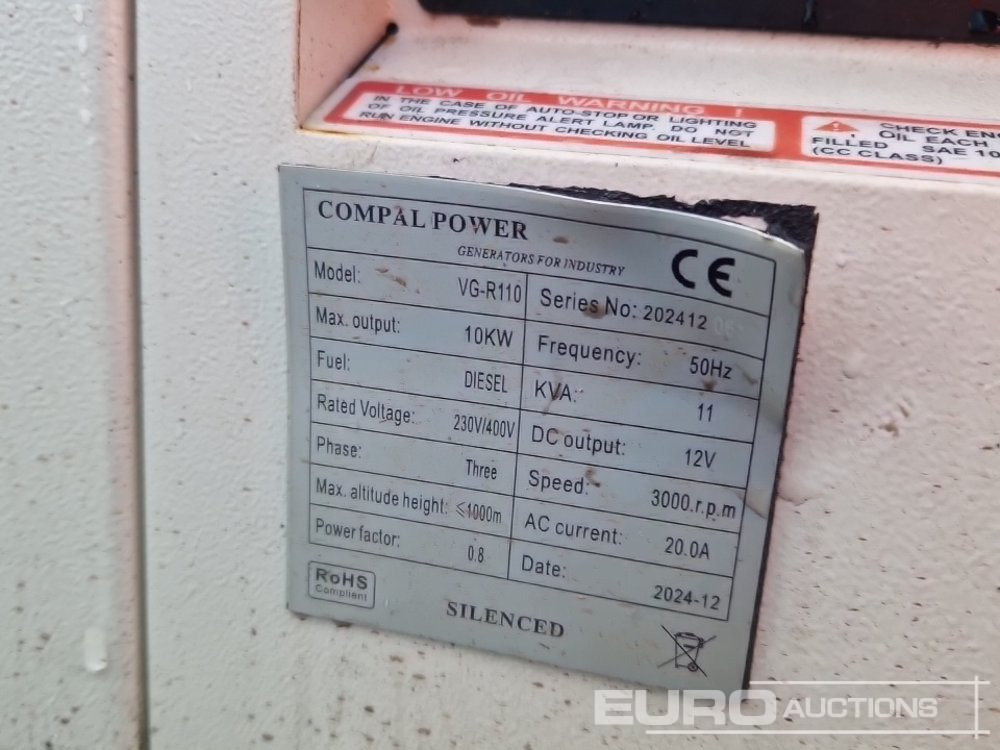 Електрогенератор 2024 Compal Power VG-R110 11Kva Diesel Generator: снимка 16