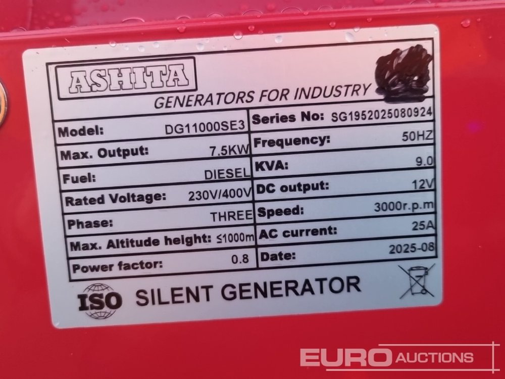 Електрогенератор Unused 2025 Ashita Power DG11000SE3: снимка 21