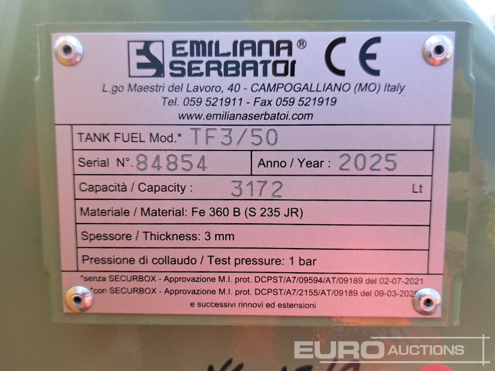 Резервоар за съхранение Unused 2025 Emiliana Serbatoi TF3/50 3000 Litre Fuel Tank, Meter, 240 Volt Pump: снимка 12
