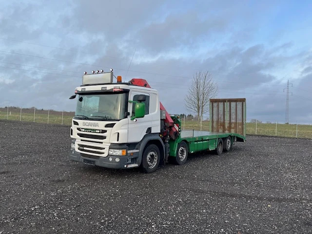Scania P450 8X2*6 Knæklad + Kran HMF1820 – Machinetransporter - Автовоз камион, Камион с кран: снимка 1 Scania P450 8X2*6 Knæklad + Kran HMF1820 – Machinetransporter - Автовоз камион, Камион с кран: снимка 1
