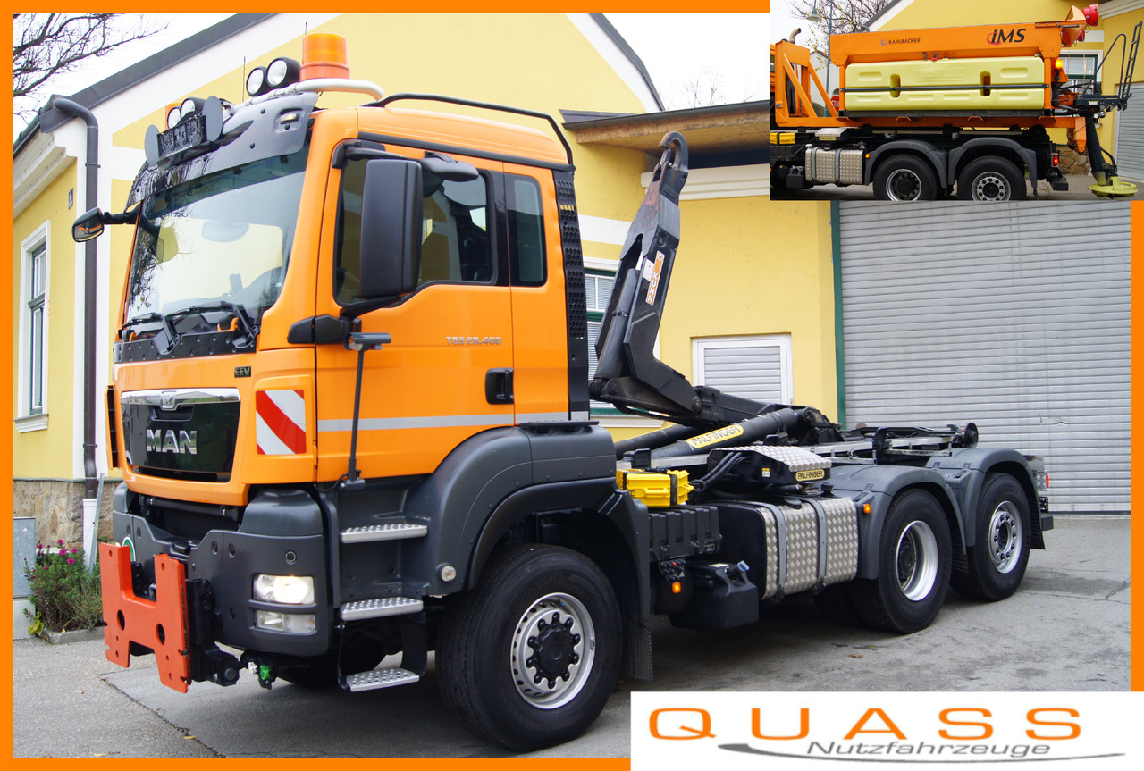 MAN TGS 28.400 BL 6x4-4/TÜV/PALIFT/Winterdienst/Salzstreuer/Streuer/Schneepflug - Мултилифт с кука камион: снимка 1 MAN TGS 28.400 BL 6x4-4/TÜV/PALIFT/Winterdienst/Salzstreuer/Streuer/Schneepflug - Мултилифт с кука камион: снимка 1