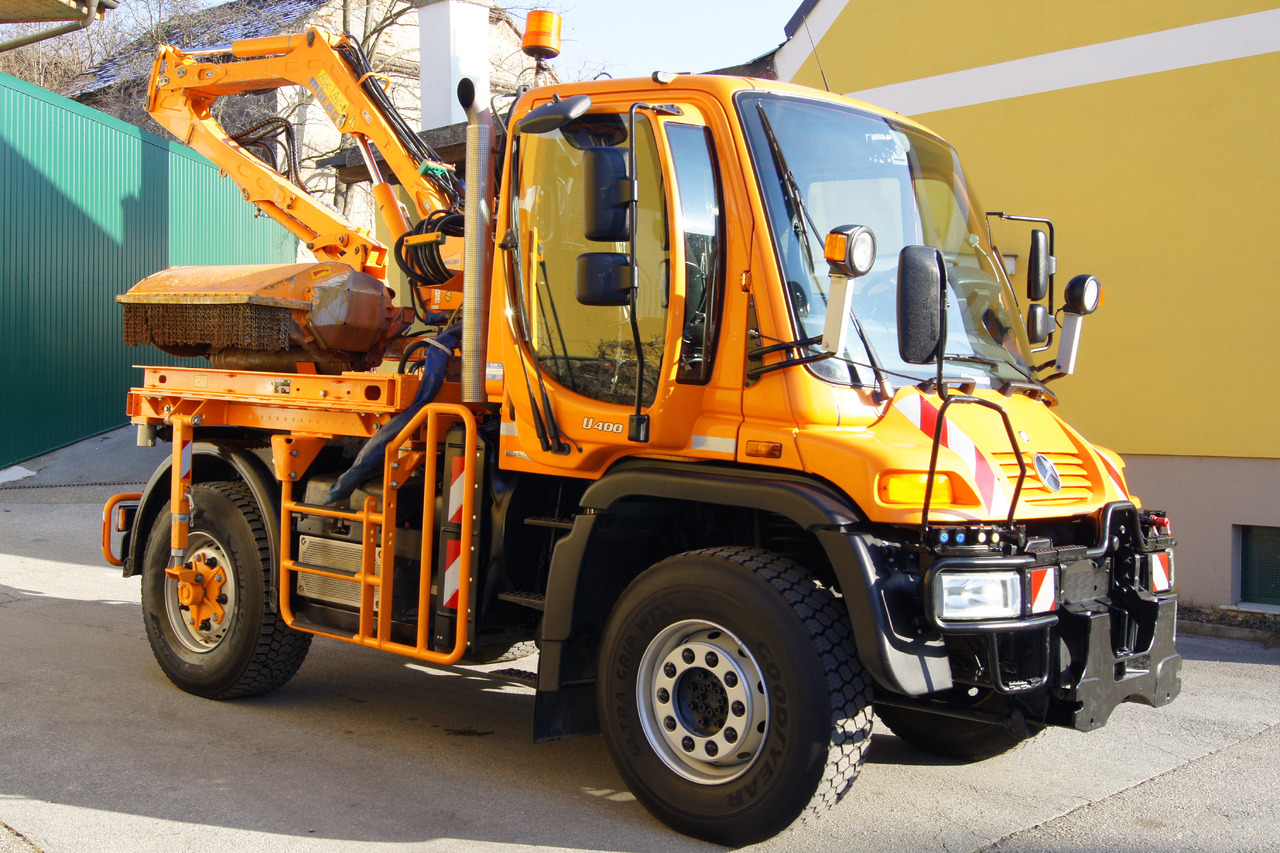 Самосвал камион MERCEDES-BENZ Unimog U 400/Hydrostat/Mähtür +MULAG MHU 800: снимка 7