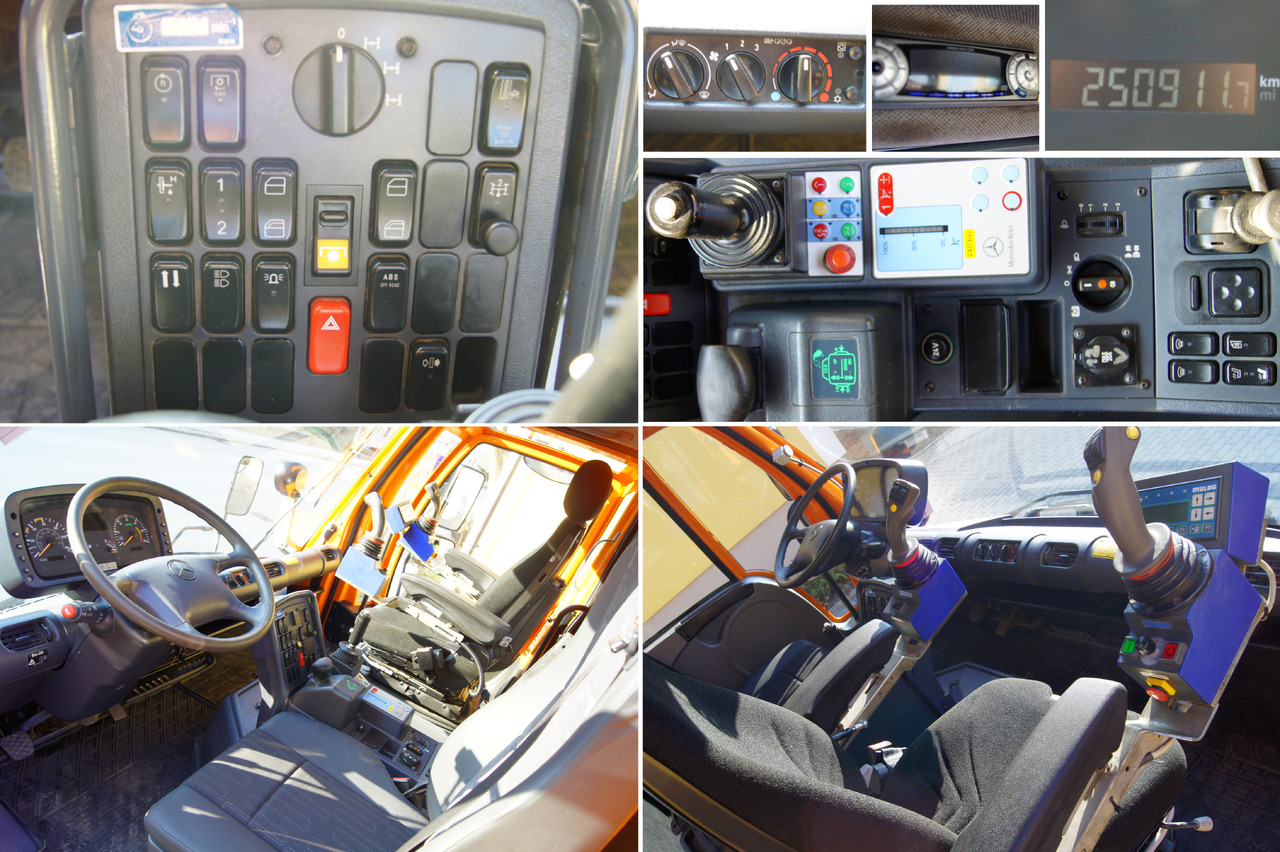 Interior photo 3: Самосвал камион MERCEDES-BENZ Unimog U 400/Hydrostat/Mähtür +MULAG MHU 800