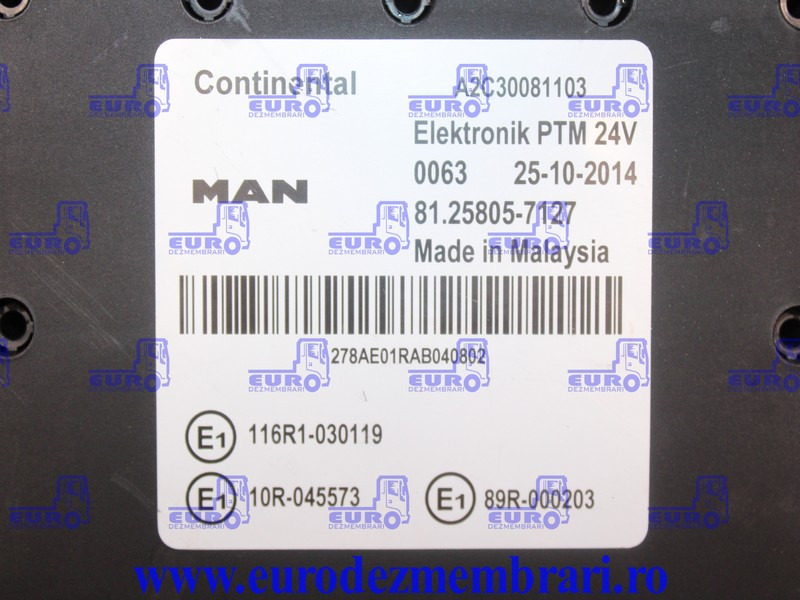 CALCULATOR PTM MAN TGX 81.25805.7127 - Блок за управление за Камион: снимка 3 CALCULATOR PTM MAN TGX 81.25805.7127 - Блок за управление за Камион: снимка 3