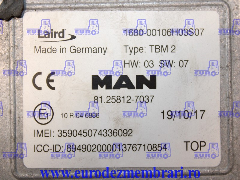 CALCULATOR TELEMATIC TBM2 MAN TGX 81.25812.7037, 81.25812.7038 - Блок за управление за Камион: снимка 3 CALCULATOR TELEMATIC TBM2 MAN TGX 81.25812.7037, 81.25812.7038 - Блок за управление за Камион: снимка 3