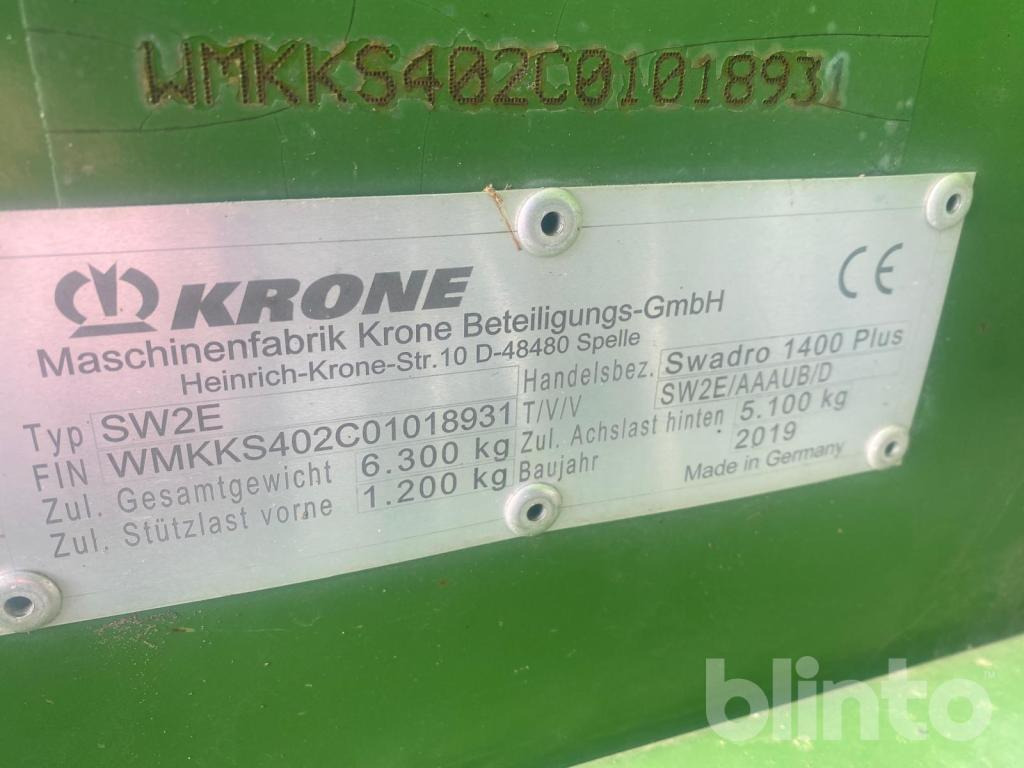 Krone Swadro 1400 Plus (2019) - Гребло/ Сенообръщачка: снимка 5 Krone Swadro 1400 Plus (2019) - Гребло/ Сенообръщачка: снимка 5